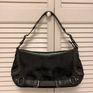 Roberto Cavalli Just Cavalli Black Canvas/Leather Monogram Studded Buckle Bag